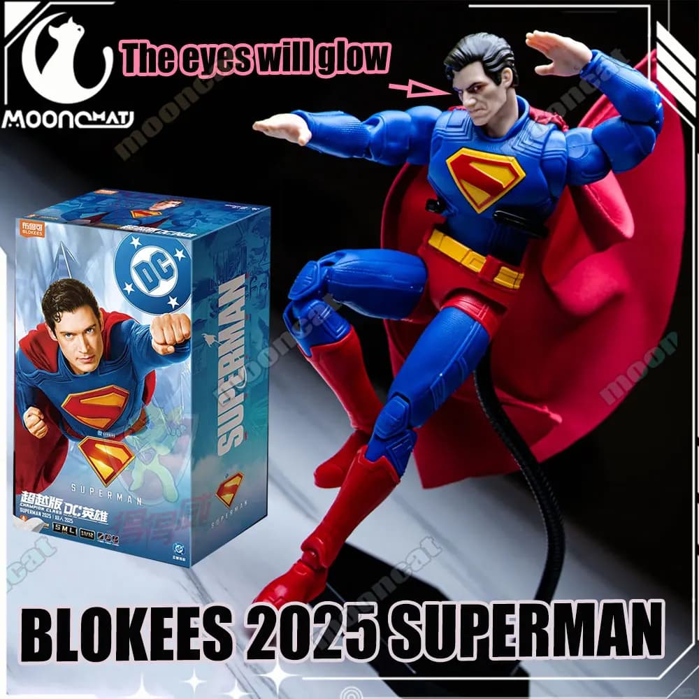 Nuovi Blokees 2025 Superman Modelli di assemblaggio David Superman Krypto Action Figure Gli occhi Will Glow Beyond Versione Statua Giocattoli per bambini