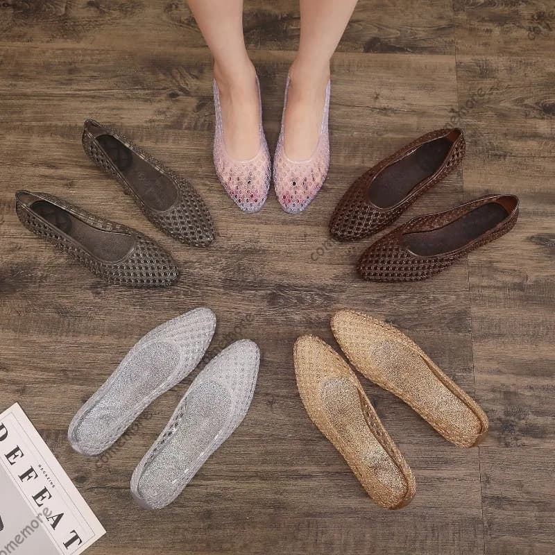 Sandali piatti casual da donna in gelatina per l'estate, comodi slip-on leggeri in rete traforata