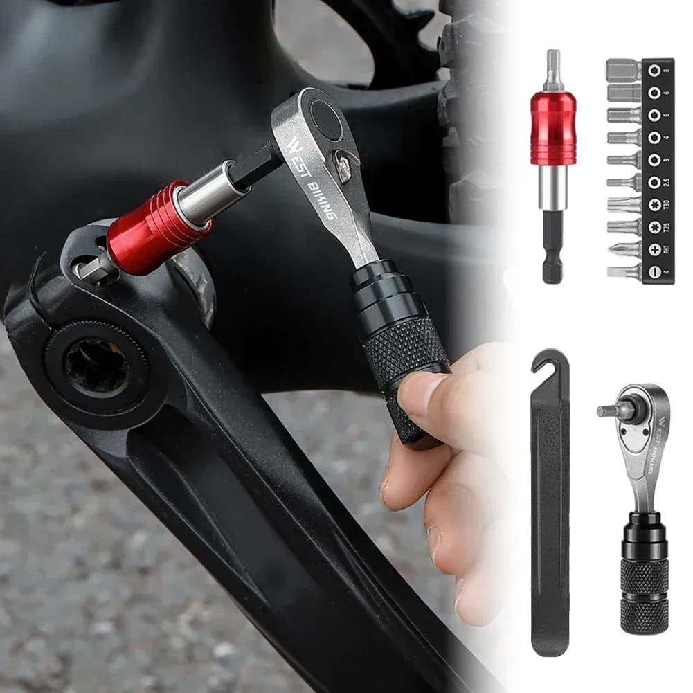 Kit di attrezzi per bici portatile Borsa per attrezzi di riparazione multifunzionale Kit chiave a cricchetto Leva per pneumatici Set di strumenti per mini pompa Accessori per bici