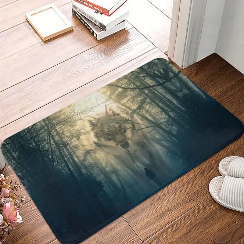 Tappetino per porta d'ingresso personalizzato Wolf Walking Tappetino antiscivolo per interni assorbente per cucina, balcone, ingresso