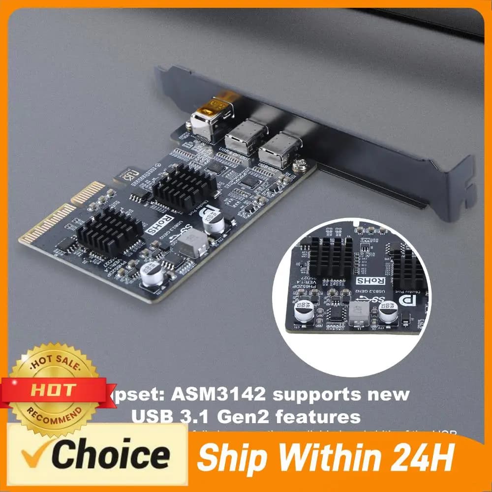 Scheda di espansione PCI-E X4 X8 X16 a Type-C 10Gbps, adattatore PCIe a USB 3.2 Gen2 con uscita video DP per docking station PC desktop