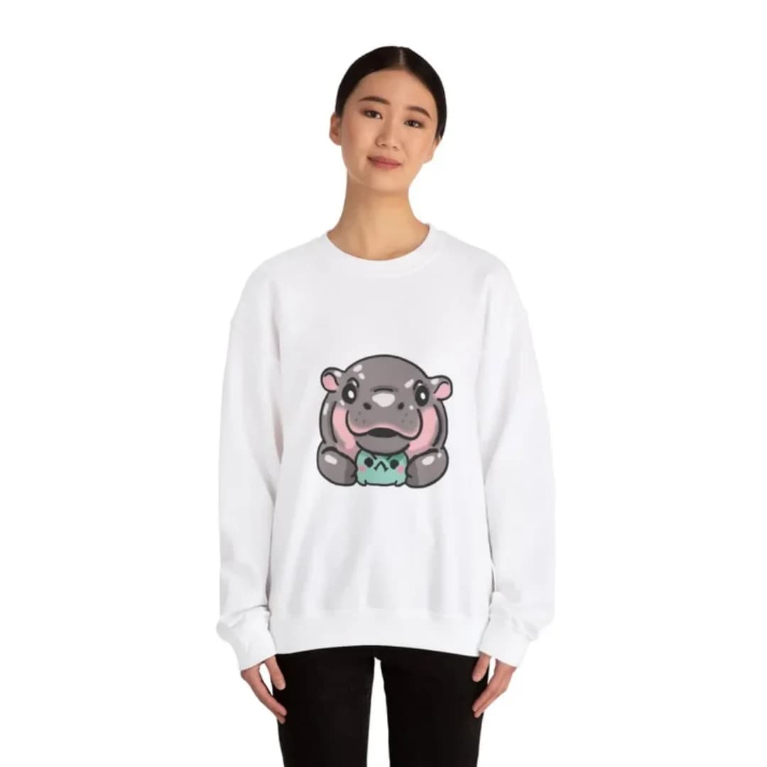Moo Deng Sweatshirt Baby Pygmy Hippo Graphic Crewneck Unisex Oversized Moo Deng Meme Streetwear Casual Tops For Men Women