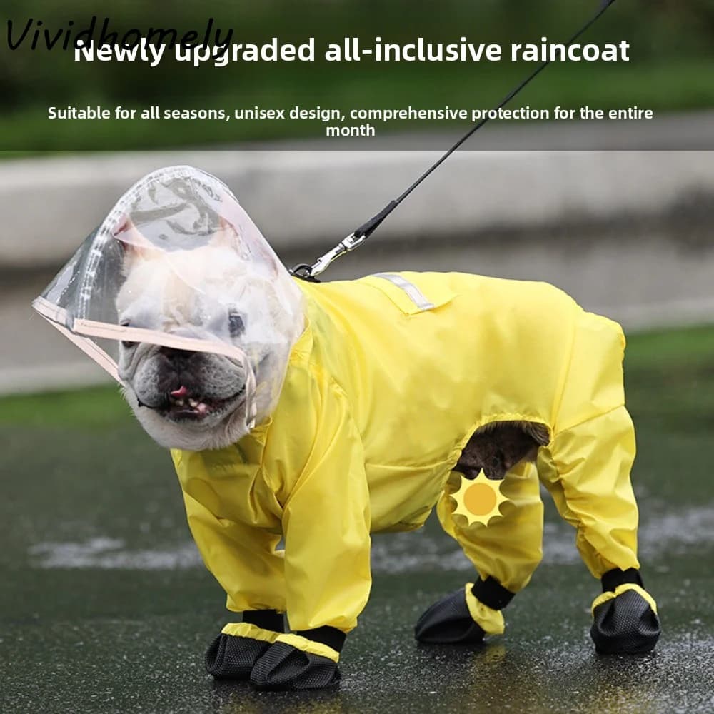 Impermeabile impermeabile Tuta per cani Striscia riflettente Pantaloni per cani Copri piedi Giacca antipioggia per animali domestici Stivali per cani a copertura totale