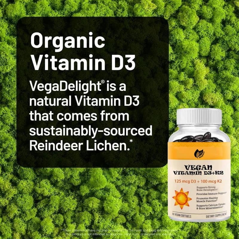 Pure vitamin D3 with bone support suplement K2 Organic cold pressed olive oil Non GMO 60 capsules