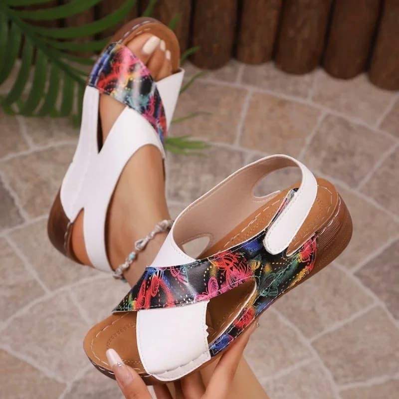 Estate 2025 nuovi sandali da donna in velcro con cinturino incrociato stampato alla moda, leggeri, resistenti e versatili