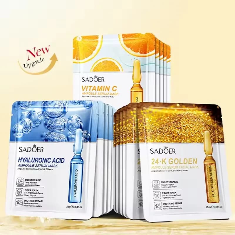 10 Pezzi SADOER Maschera Viso 24K Oro con Vitamina C e Acido Ialuronico, Idratante e Rassodante, Prodotti per la Cura della Pelle