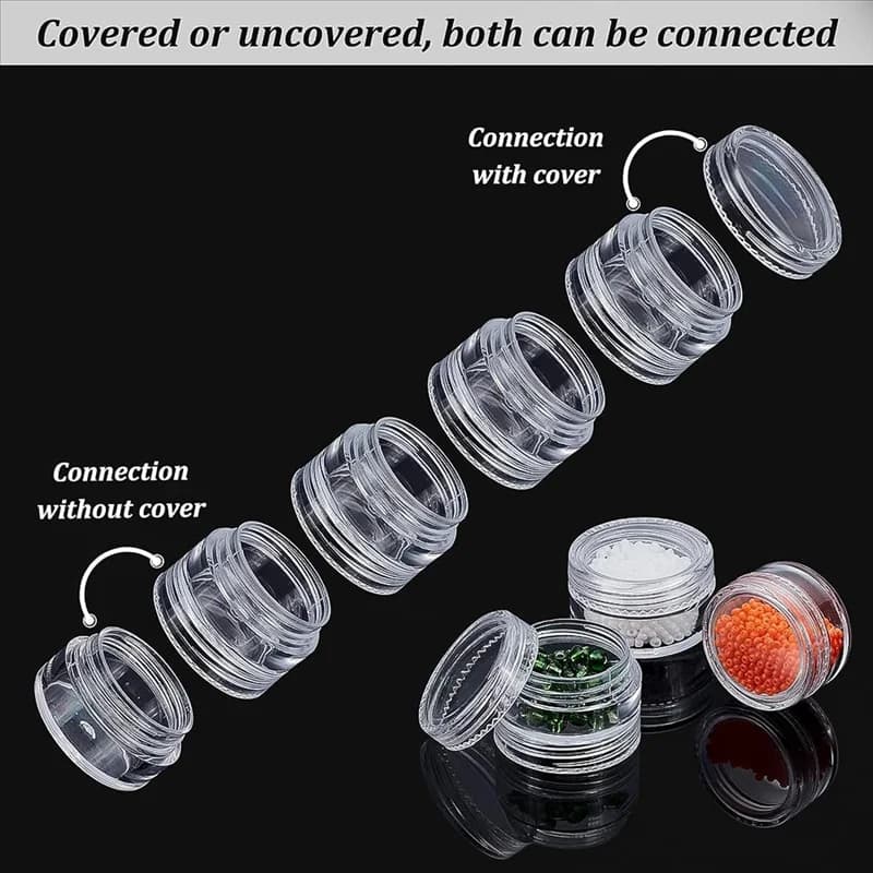 ABSF 5G/5ML Contenitori di plastica rotondi impilabili 8 colonne (5 strati/colonna) Barattoli di stoccaggio di perline per perline di semi Punte diamantate