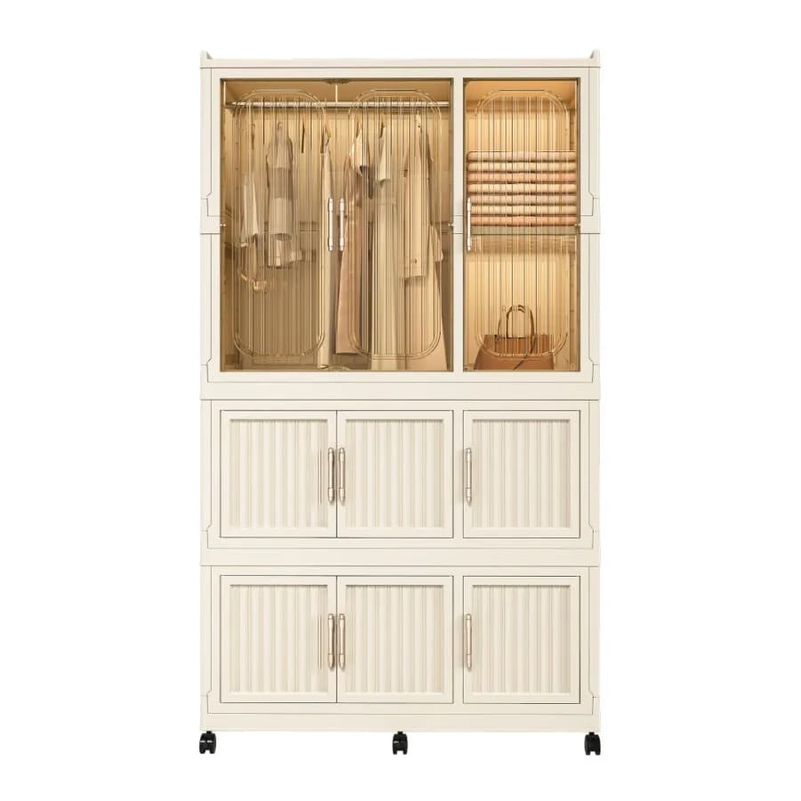 Armadio Portatile Organizzatore per Vestiti con 9 Porte Magnetiche, 9 Cubi, 1 Asta Appendiabiti e 6 Ganci