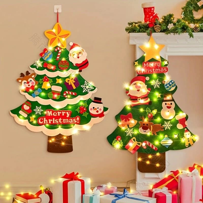 Albero di natale in feltro con luce a stringa albero di natale ornamento da appendere alla parete kit artigianali fai da te per regali per bambini 2024 forniture per feste Navidad
