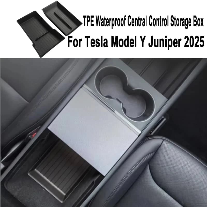 Per Tesla Modello Y Juniper 2025 TPE Impermeabile Scatola di Immagazzinaggio di Controllo Centrale Bracciolo Sotto Stivaggio Riordino Organizzare Accessori Auto