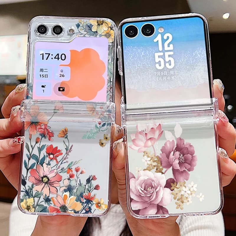 Colorful Flower Printed Phone Case For Samsung Galaxy Z Flip 8 7 FE 6 5 4 3 Folding Clear Hard Cover For Samsung Z Flip8 Flip7