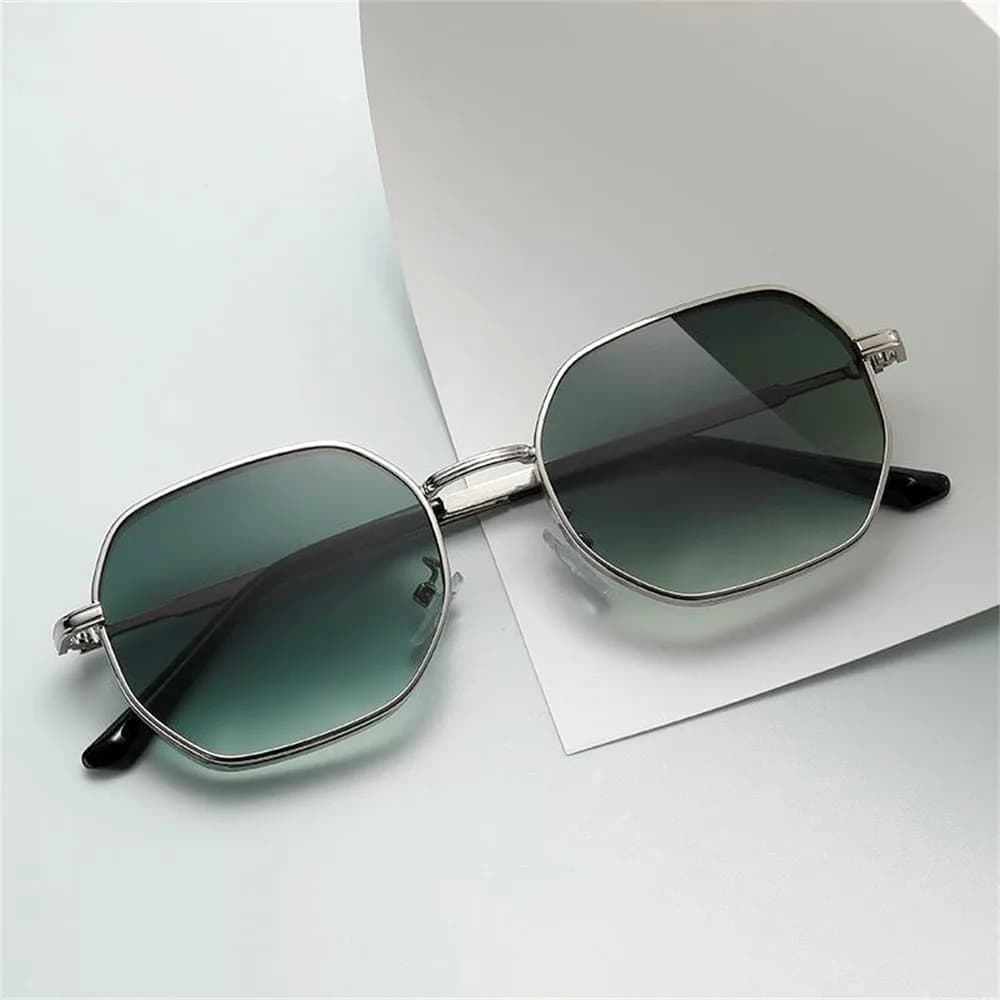 Occhiali da sole vintage in metallo poligonale per donna e uomo, moda con lenti sfumate, marchio di design, protezione UV400, occhiali per guida e pesca.