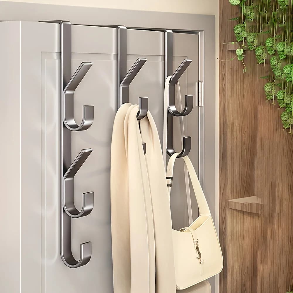 Over Door 5 Hooks Carbon Steel Sturdy Over Doors Hooks Multifunctional Clothes Hanger Space Saving Vertical Design Storage Hook