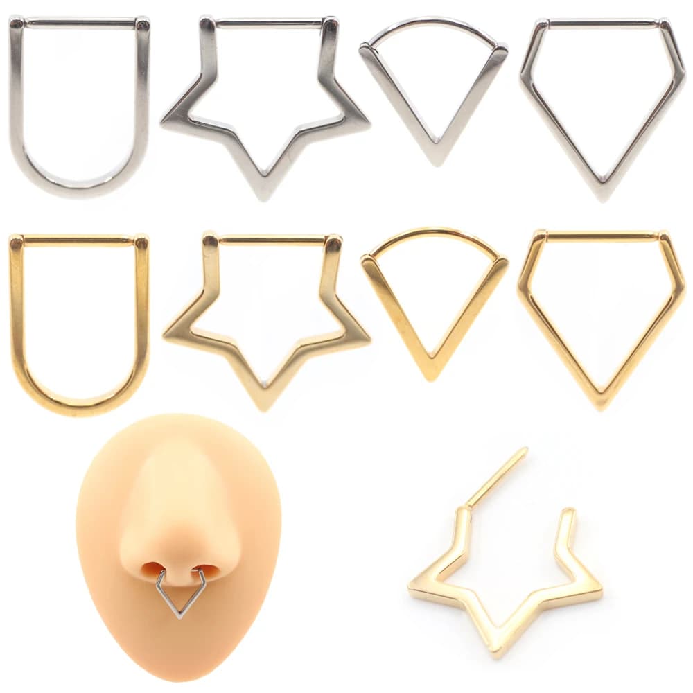 Alisouy 1PC Titanio Stella a Forma di V Fibbia Anelli al Naso Daith Orecchio Captivo Trago Cartilagine Elica Orecchini a Cerchio Penetranti Gioielli per il corpo