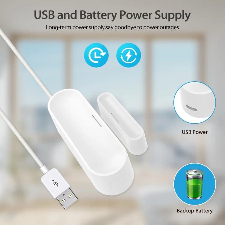 Sensore Intelligente Tuya per Porte e Finestre, Rilevatore di Sicurezza Domestica, Alimentato a Batteria o Ricaricabile USB, Compatibile con l'App TUYA Smart Life