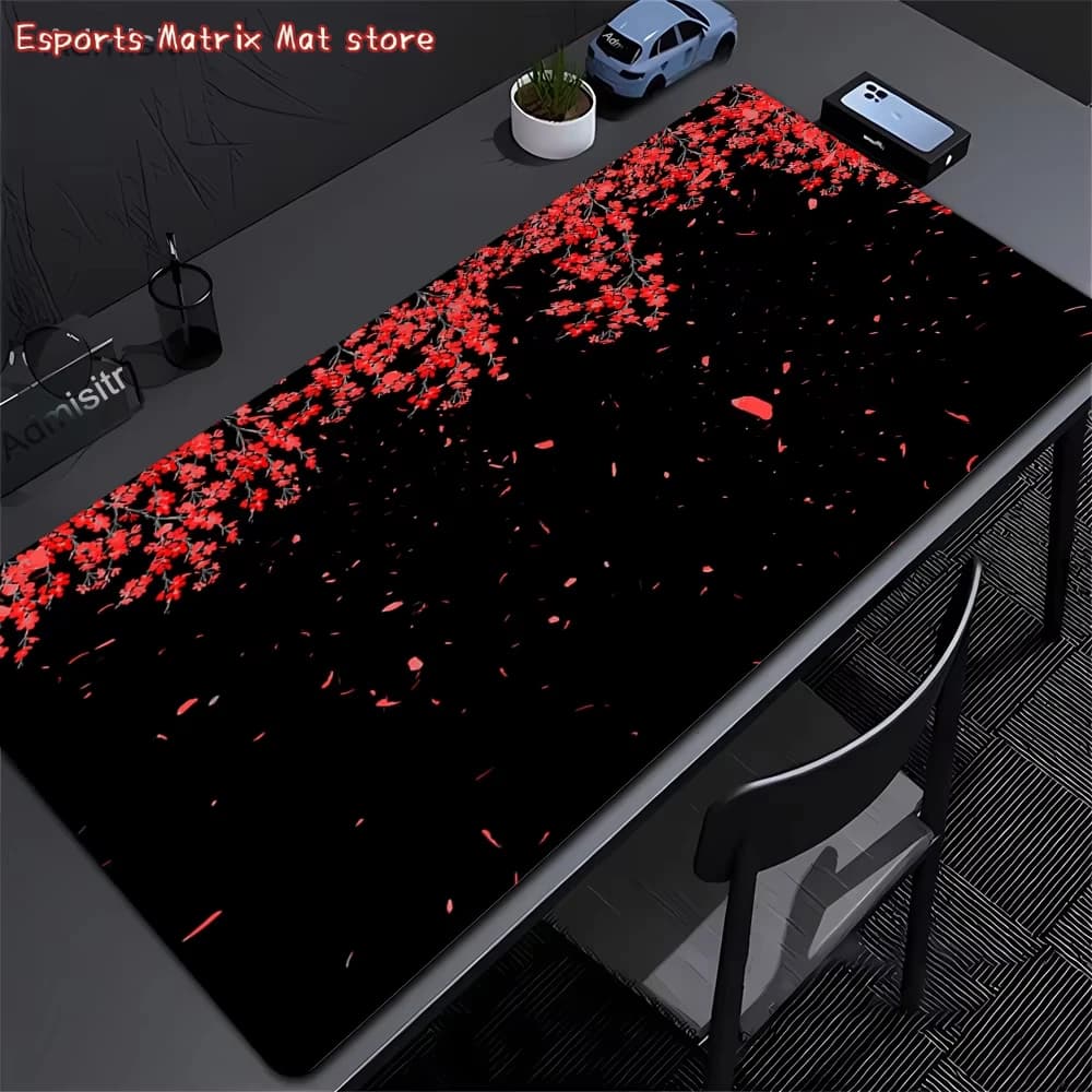 Tappetino per mouse da gioco Red Sakura, grande tappetino da scrivania antiscivolo con design floreale per l'ufficio e la casa