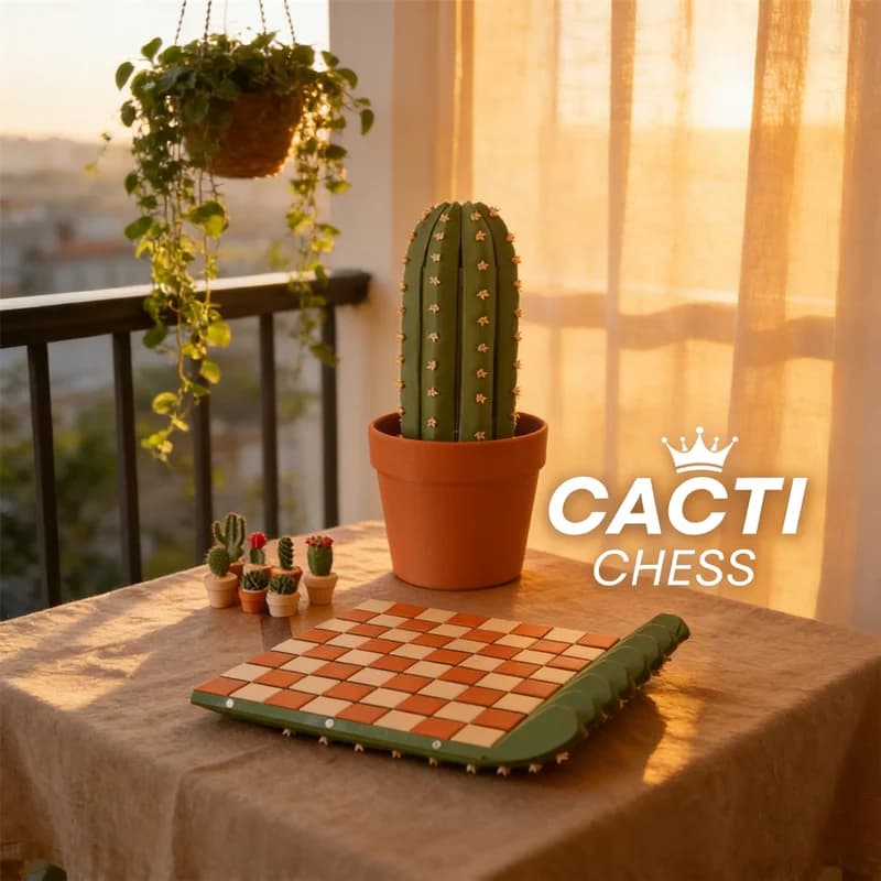 Scacchiera in Resina Artigianale a Forma di Cactus, Set Pieghevole Stampato in 3D, Ornamento Artistico da Scrivania e Gioco Strategico, Regalo Unico Perfetto