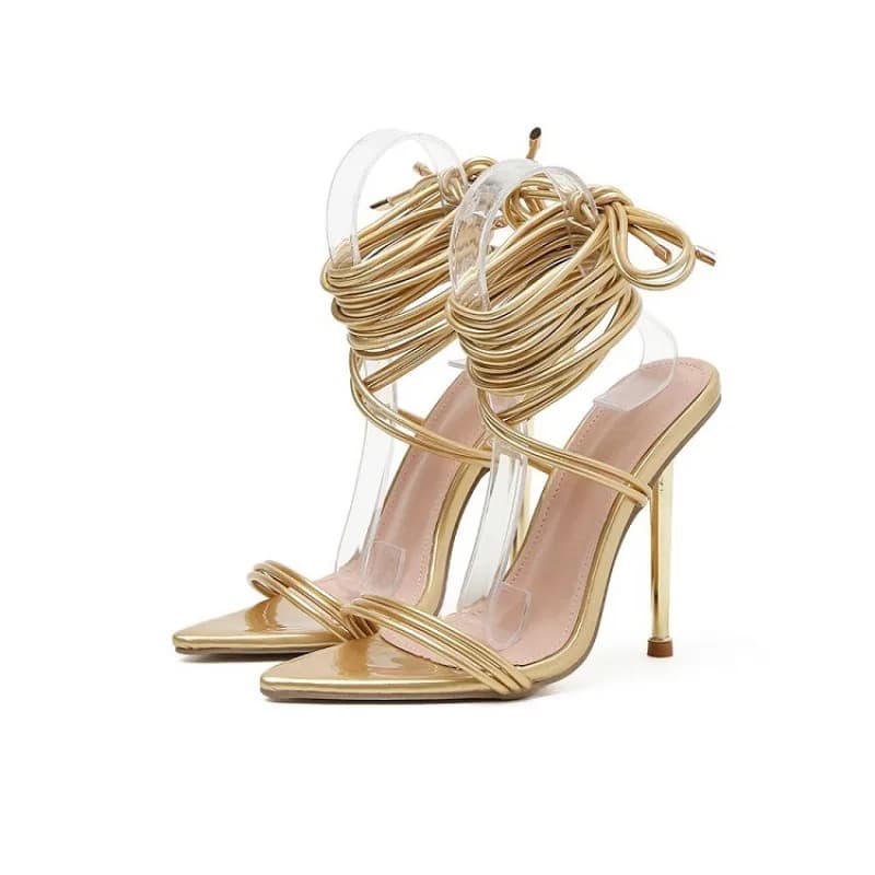 Sandali Estivi da Donna con Tacco Alto 12CM, Nuova Moda 2026, Punta Affusolata, Lacci Incrociati, Tacco Sottile, Fascia Stretta, Scarpe da Cerimonia e Festa