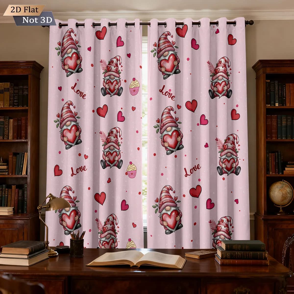 2 tende forate oscuranti con stampa goblin rosa felice San Valentino, decorazione natalizia isolante per soggiorno di dimensioni multiple