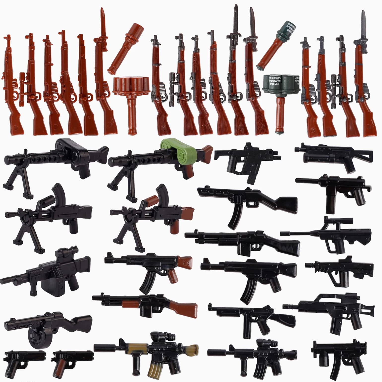 MOC WW2 Soldati Militari Armi Building Blocks Grano di Legno Tedesco Pistola Braccia 98K PPSH Esercito Sovietico Figure Accessori Mattoni Giocattolo