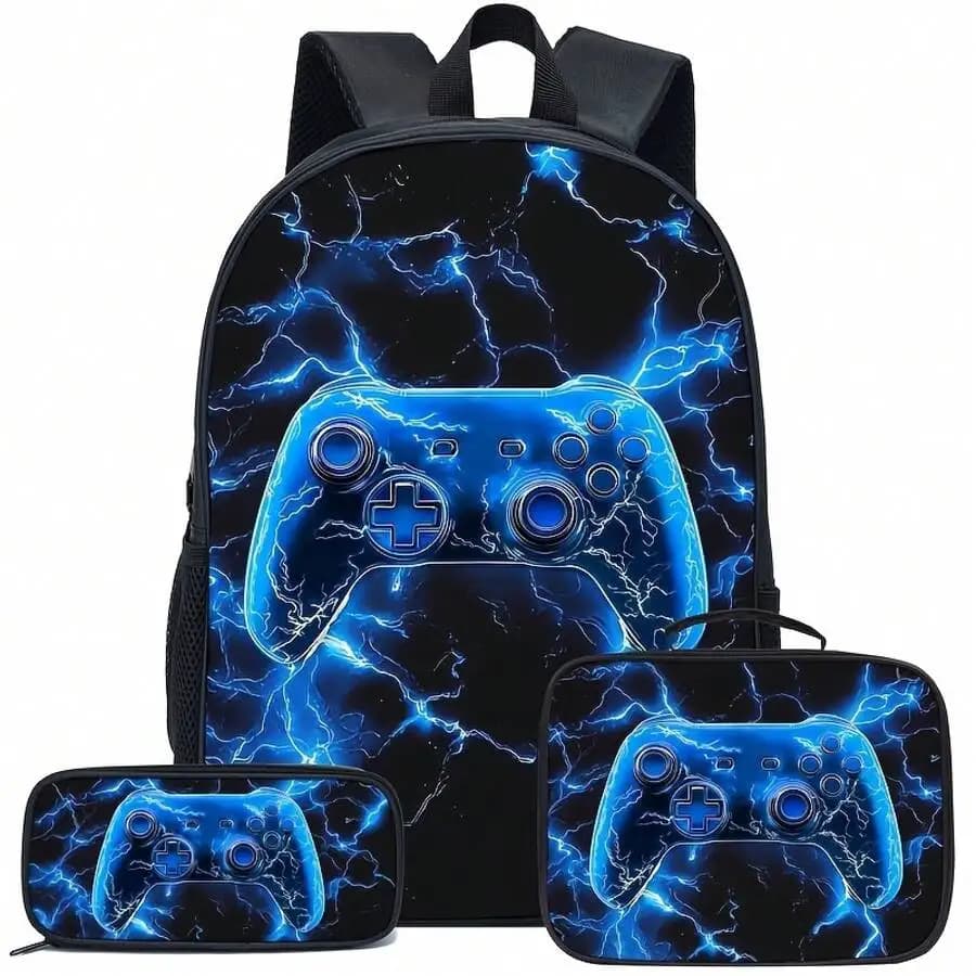 Lightning Game Controller Print 3-Piece Backpack Set For Adults