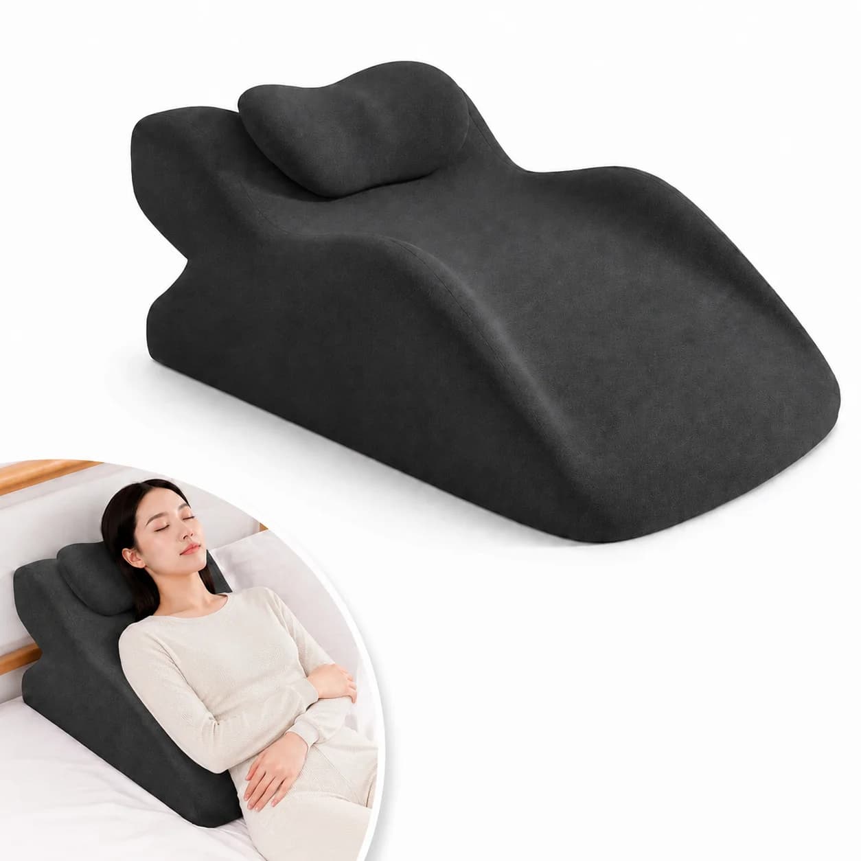 Ergonomic Memory Foam Wedge Pillow 2-in-1 Leg Elevation & Bed Backrest Cushion with Back neck and leg support and acid relief
