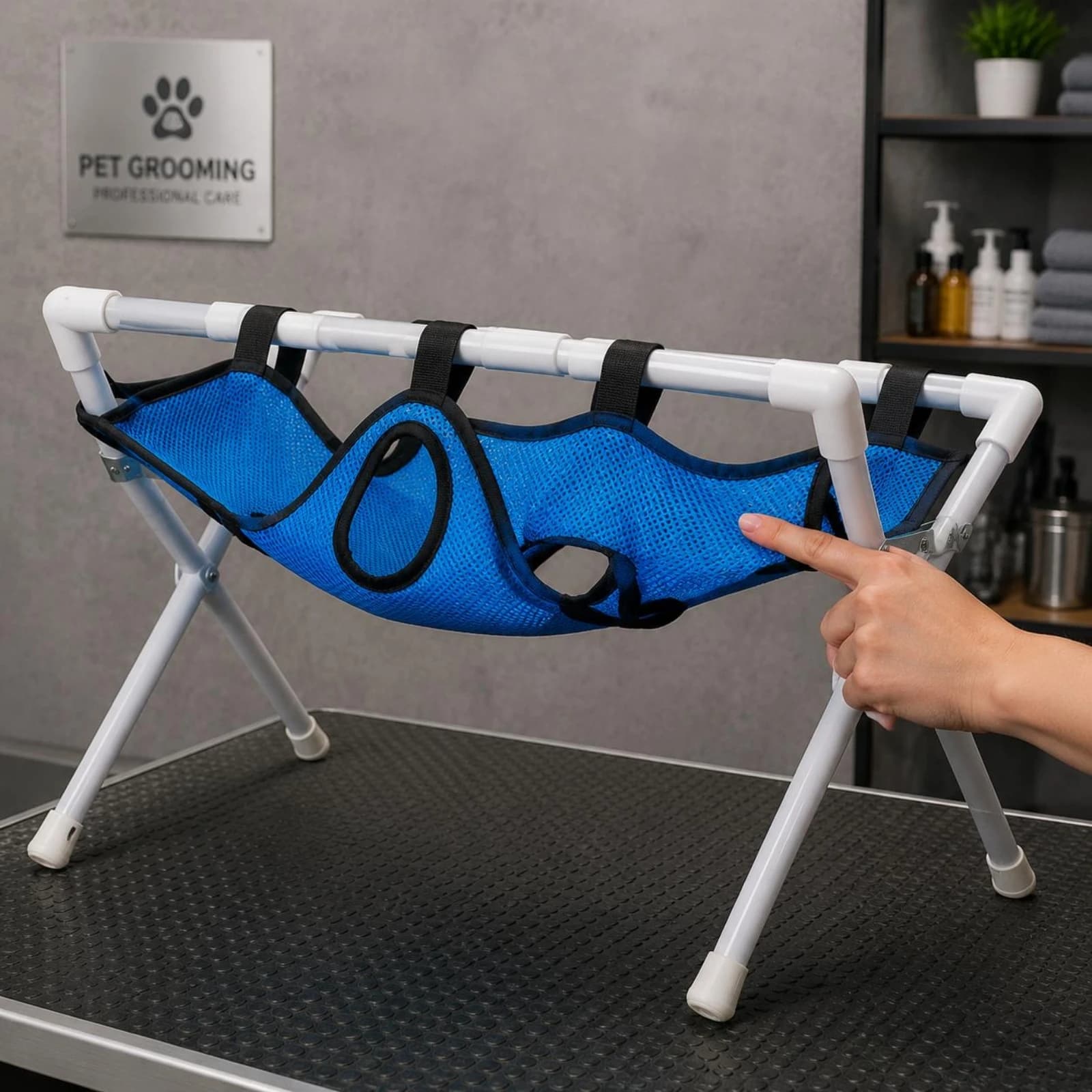 Pet Grooming Sling Leg Cutouts Pet Grooming Rack Nail Trimming Sling Easy to Use Pet Care Aid Quick Drying