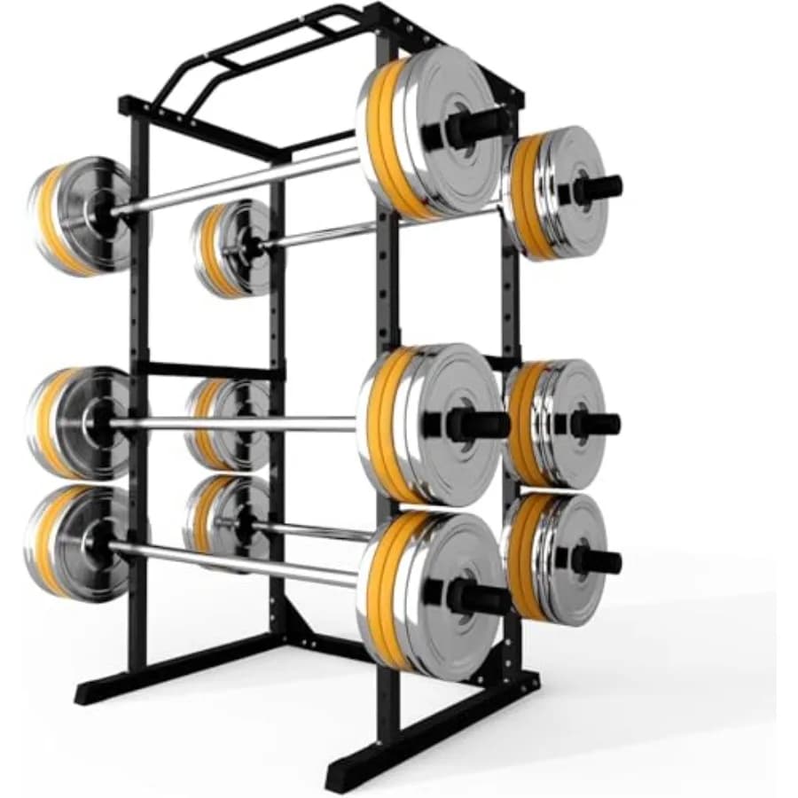Home gym power cage: steel, black, 1800 LBS capacity, 2-in-1 squat rack with skinny pull-up bar, pin pipe safeties, standard J-