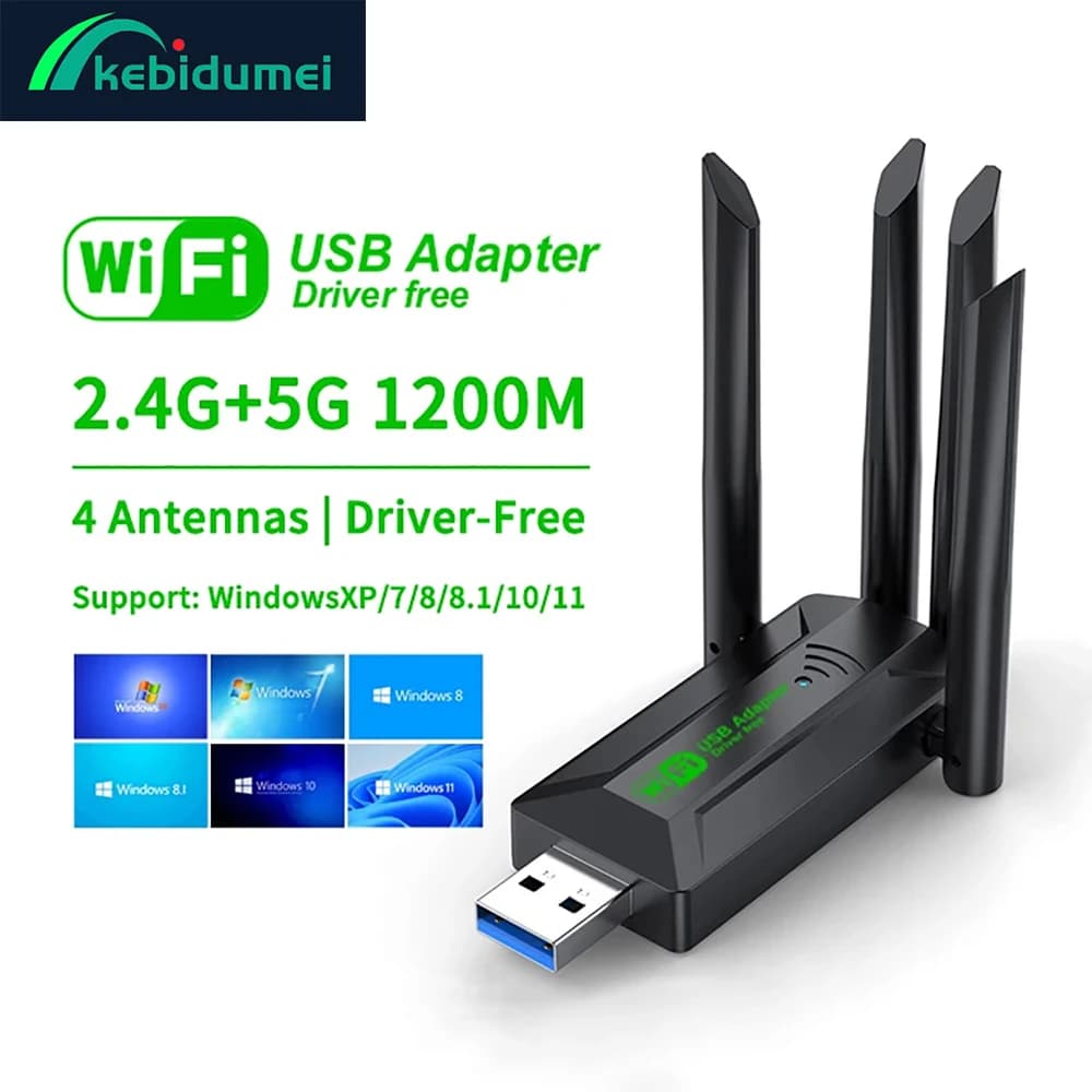 Kebidumei 4 antenne 1200Mbps WiFi USB 3.0 Adattatore 2.4G/5GHZ Dual Band WiFi Dongle Scheda di rete wireless 802.11AX per Win 10/11