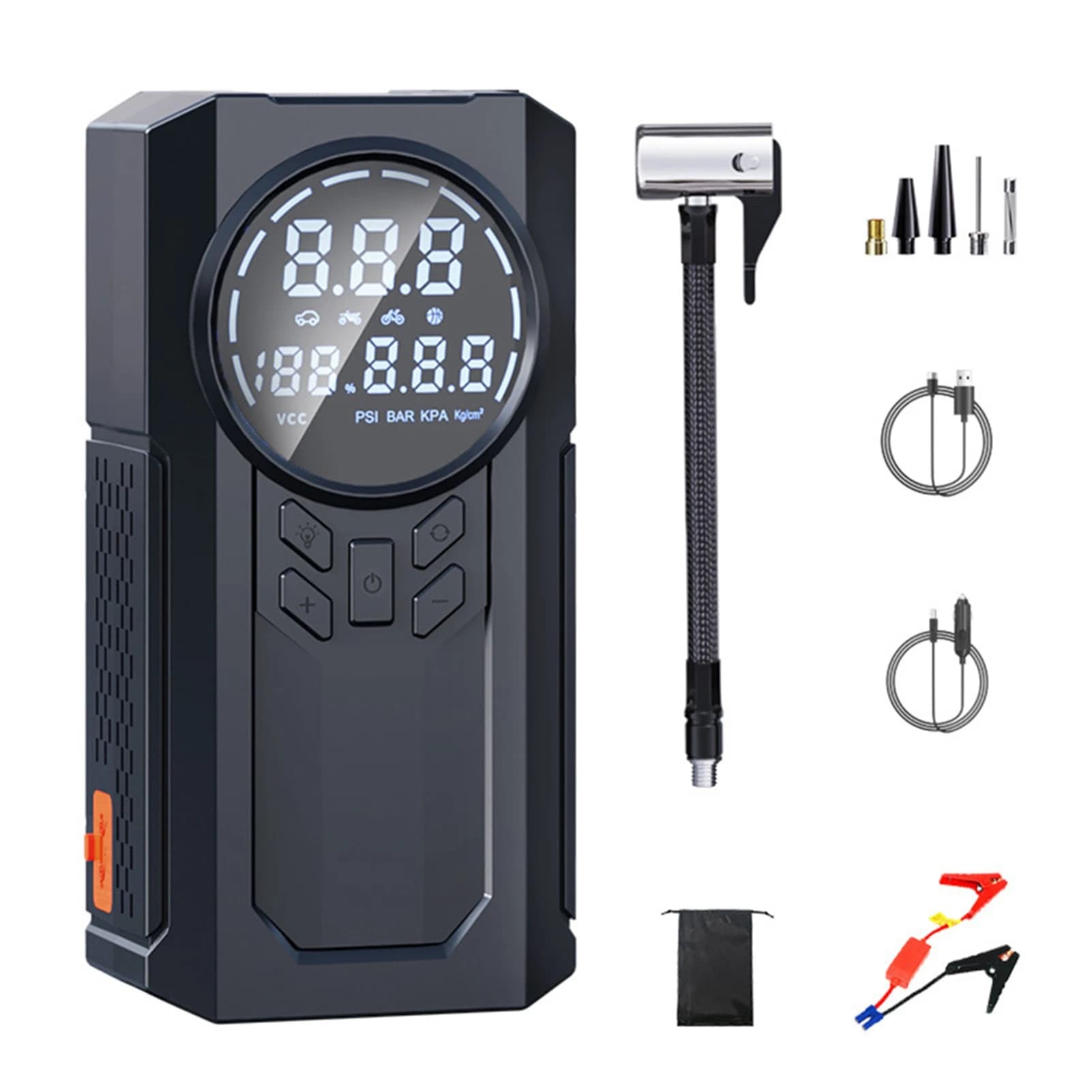 Avviatore di Emergenza Portatile con Compressore d'Aria 8000mAh, Avviatore per Batteria Auto, Gonfiatore Pneumatici 150PSI