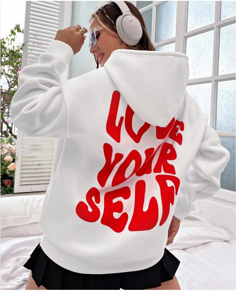 Women's Street Style Hoodie New Back Letter Printed Top Loose Fit Long Sleeve Printed Hoodie Comfortable Casual Sweatshirt