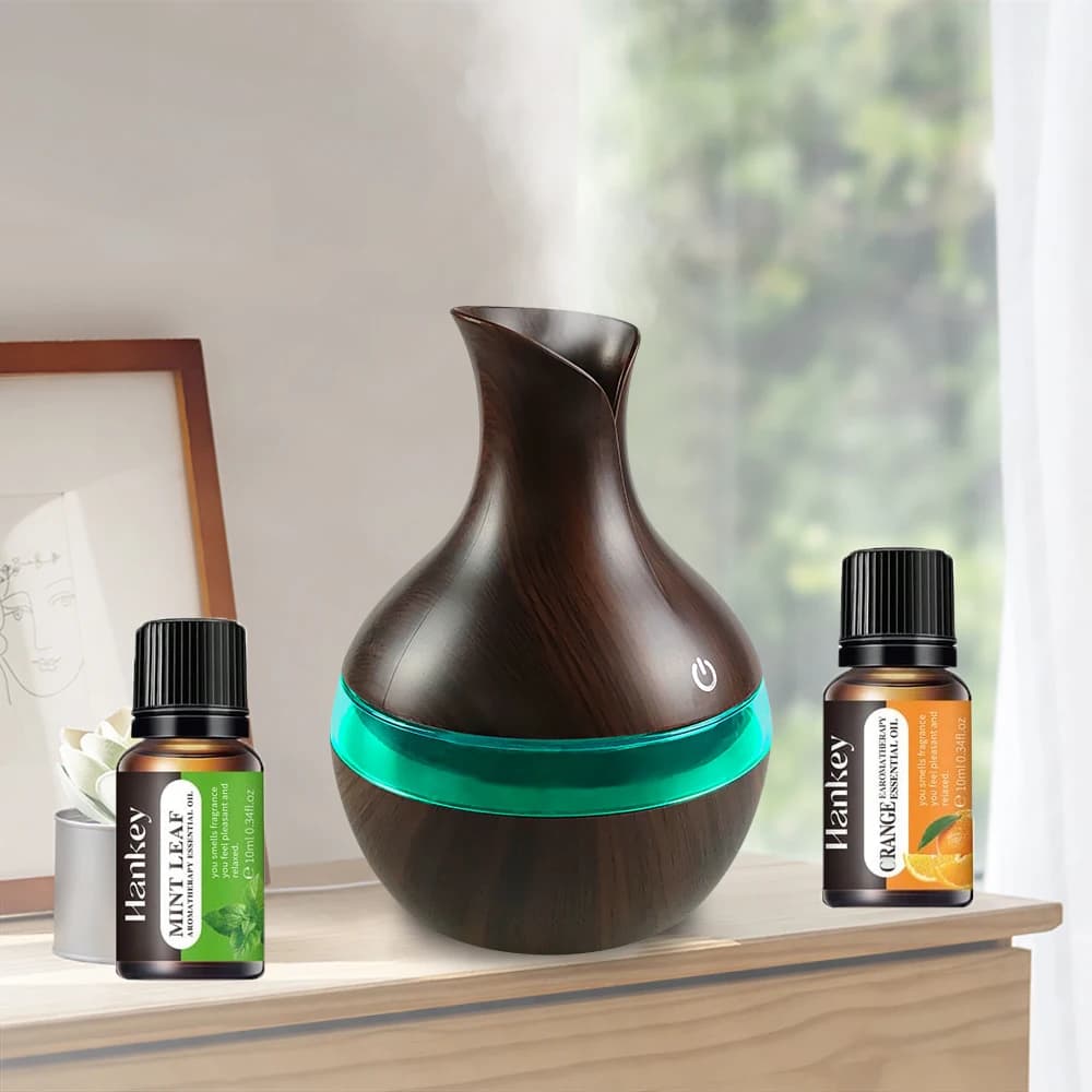 Umidificatore e diffusore di oli essenziali 2 in 1, aromaterapia USB da 300 ml per casa, ufficio, yoga, nebbia fredda e relax (include 2 Es