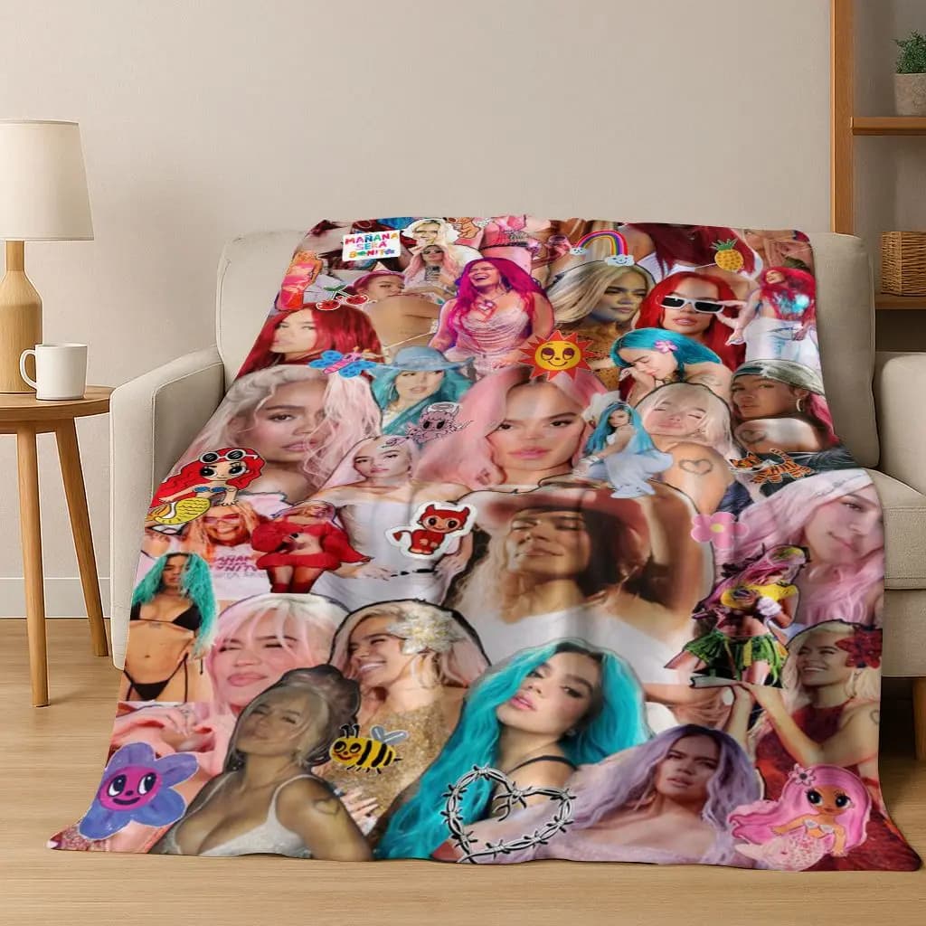 Coperta in flanella 3D Karol G Singer Carolina G Art, coperta morbida e accogliente per la casa, camera da letto, divano letto, picnic, ufficio, regalo