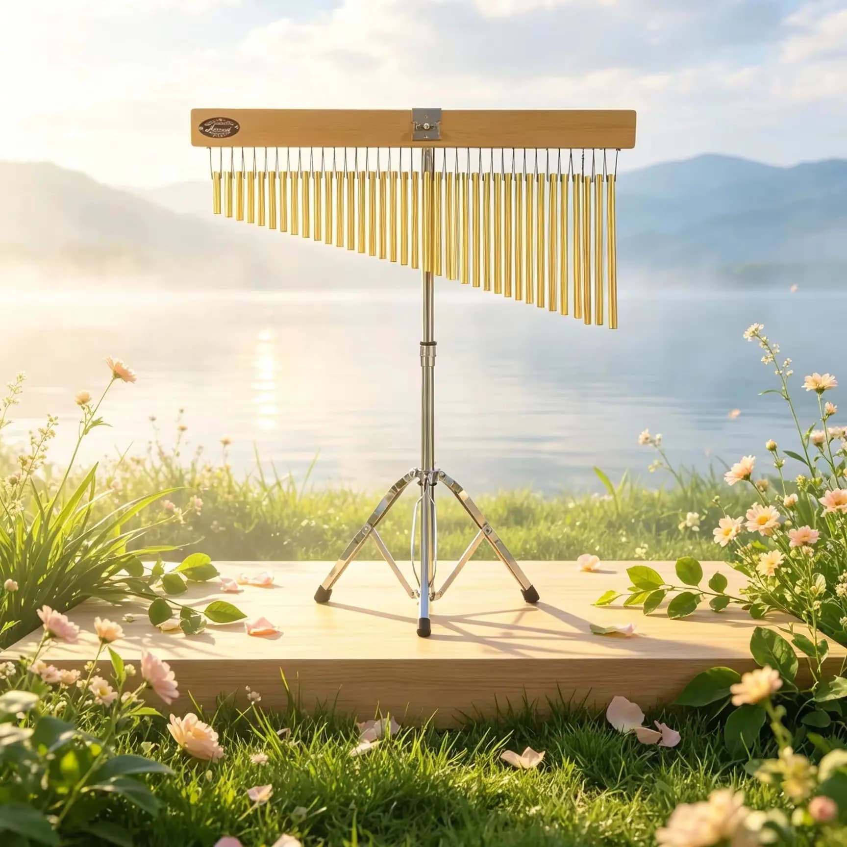 YUN QI QING YIN 36 Tone Gold Bar Chimes With Tripod Stand Match Crystal Singing Bowl, Sound Bath Chakra Yoga Meditation Spa Healing Percussion, Solid Wood Aluminum Wind Bell For Sound Therapy Relaxation