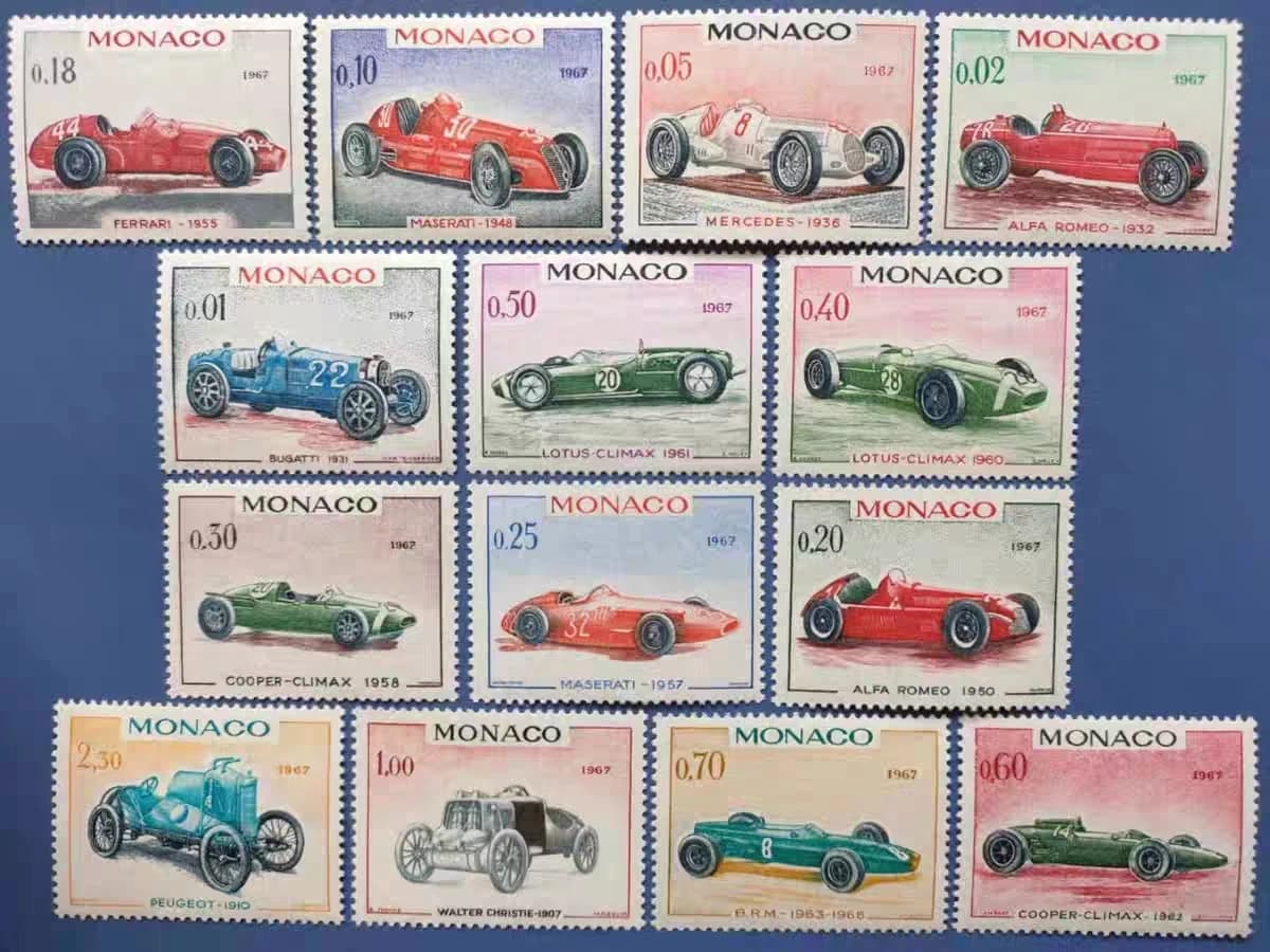 Monaco Post Stamps Postage Y1967 Grand Prix Classic Car Full Set 14 All New Collectible Postage Stamps Material For Scrapbooking