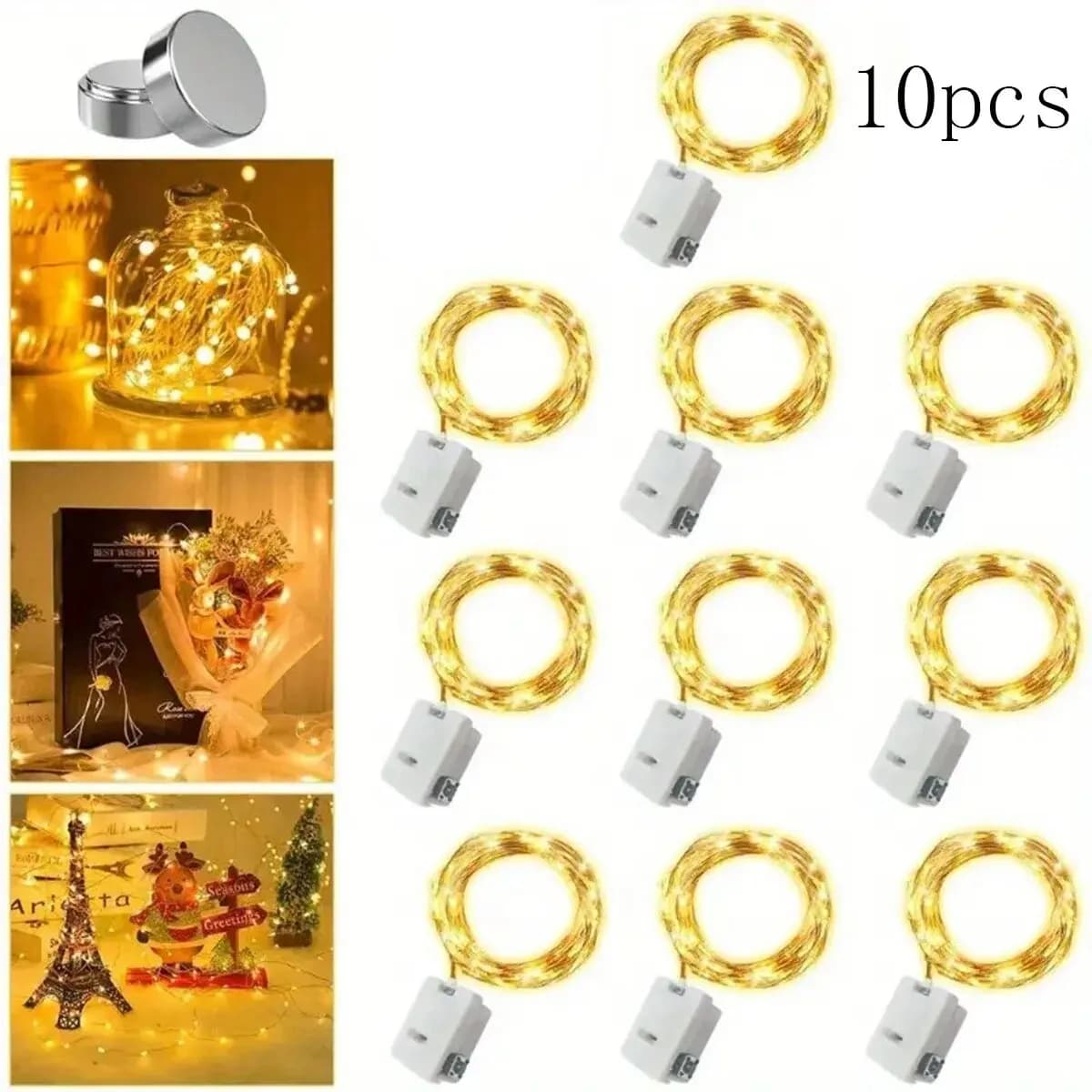 10pcs LED String Lights Atmosphere piccola luce colorata luci fiabesche alimentate a batteria per la decorazione del Festival della stanza all'aperto di natale