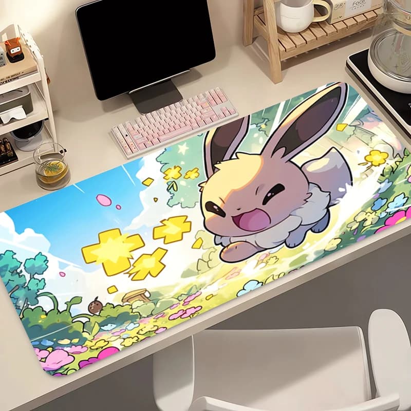 Tappetino per mouse per PC 90x40 cm Pokemon Eevee Kawaii Accessori da gioco Notbook Computer Speed Mini Pc Gamer Tappetino per tastiera Tappetino per mouse
