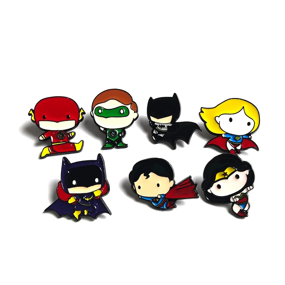7pcs Cartoon Anime Enamel Lapel Pins Set Fashion Super Bat Flash Brooches for Clothes Accessories Metal Badges Jewelry Gift