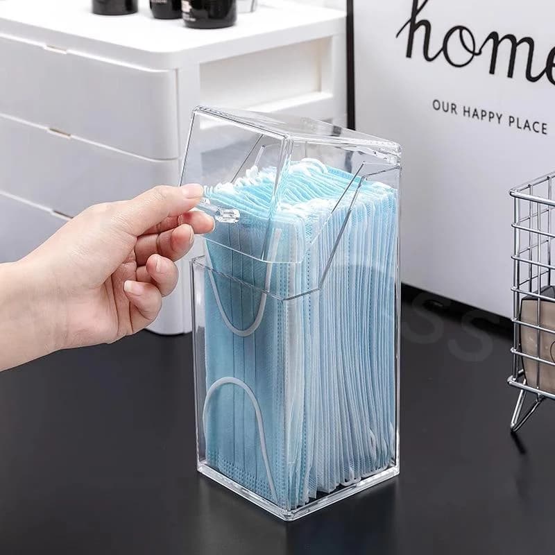 Storage container for individual protection devices, transparent box with lid - Dust Organizer for masks and makeup brushes