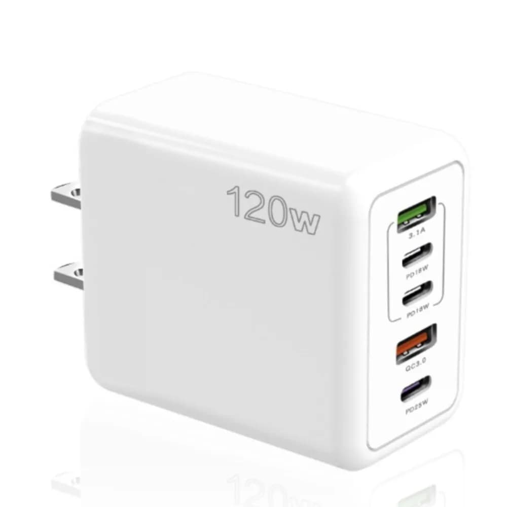 White 120W 5 Port Multi Fast Charger 3PD 2USB QC3.0 PD25W Travel Wall Mobile Phone charger for iphone samsung xiaomi Laptop
