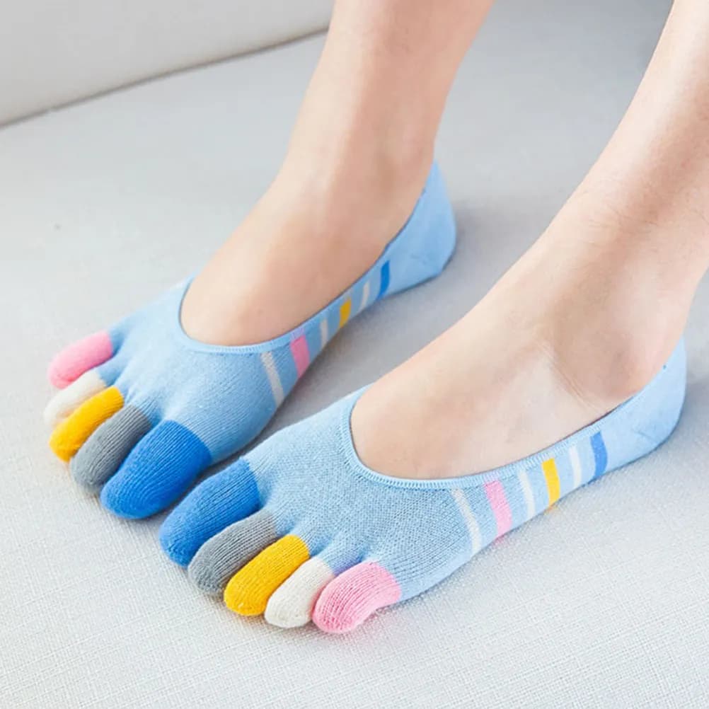 5 Paia di Calzini Invisibili a Cinque Dita per Donna, in Cotton, for Yoga, Pilates, Barre, Dance, Sneakers, No Vesciche