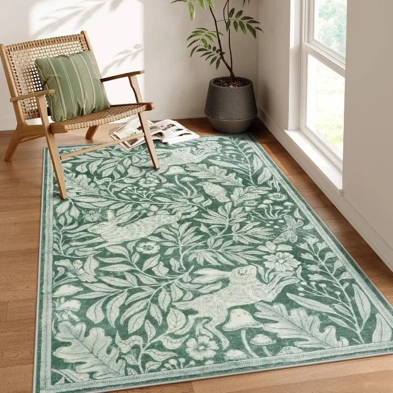 Tappeto da soggiorno Tappeti morbidi lavabili per sala da pranzo Tappeti da camera da letto verdi con stampa vintage Tappetino da tavolino resistente alle macchie