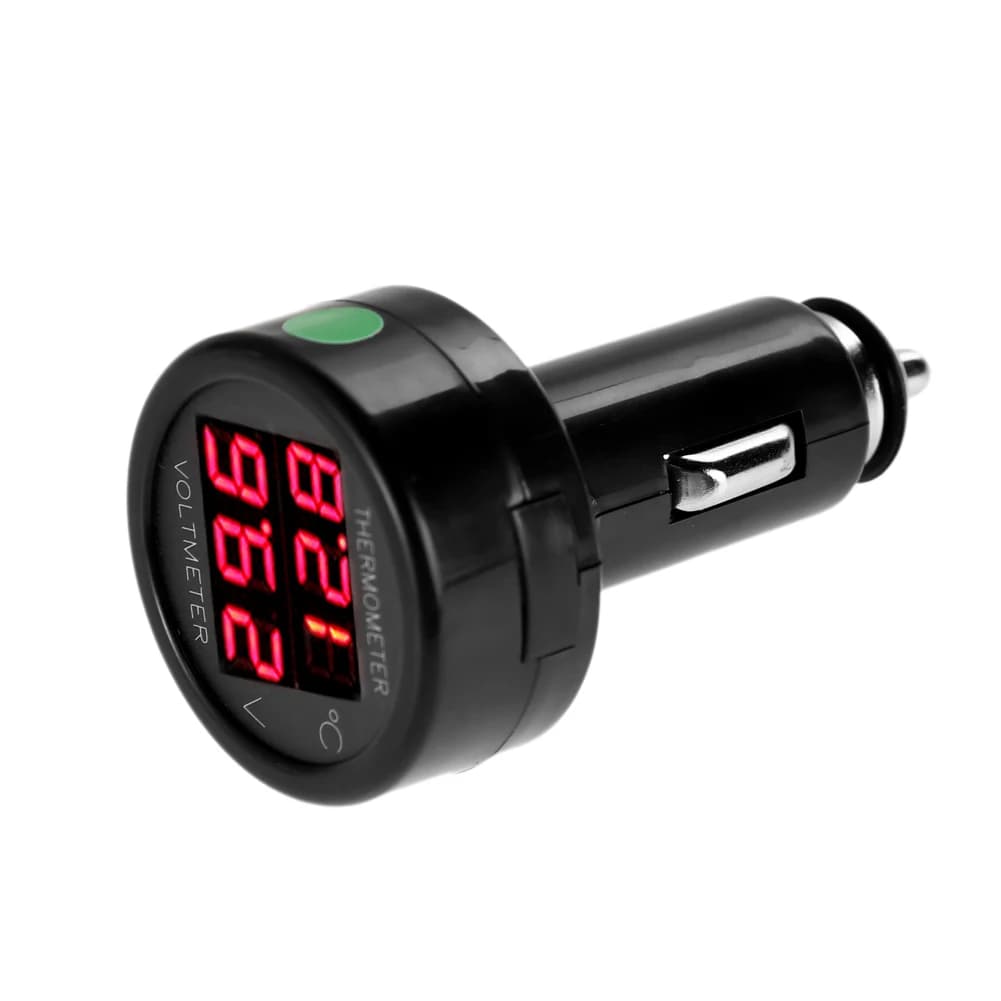 Adattatore universale per caricabatterie da auto con doppia porta USB 12V 24V, voltmetro digitale e termometro 2 in 1, monitor batteria auto, misuratore di tensione e temperatura