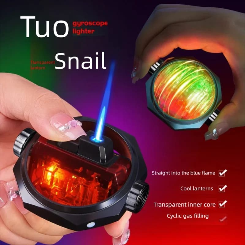 Accendino Antistress Fidget Spinner - Accendino Ricaricabile con Telaio in Lega LED Trasparente Stile Mecha