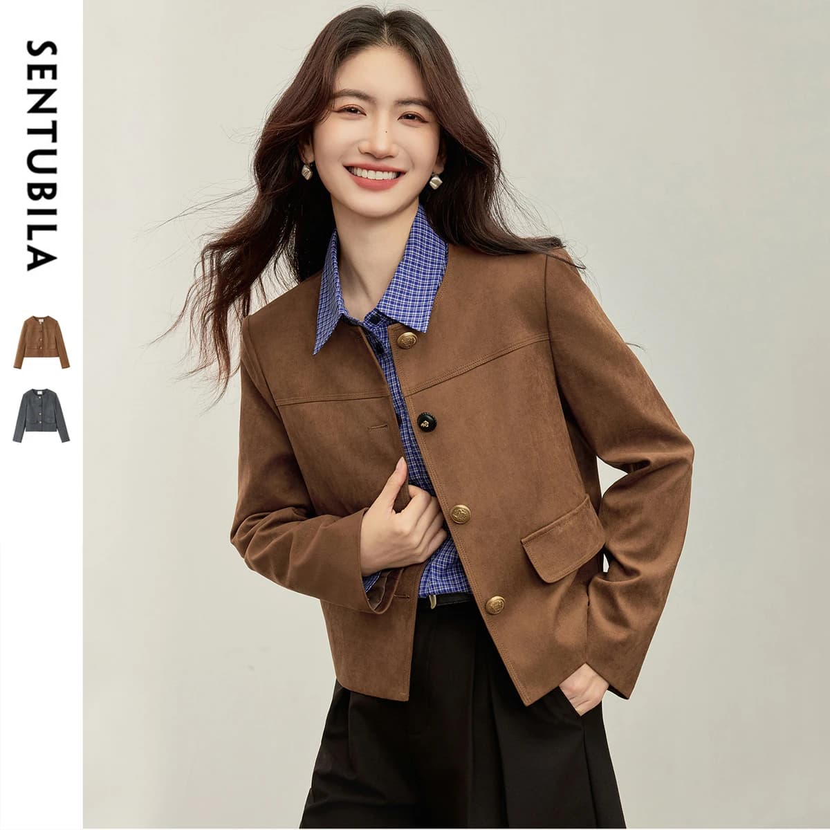 Giacca da Donna SENTUBILA 2026 Elegante a Maniche Lunghe, Top Femminile in Velluto con Bottoni in Rilievo 153W80383
