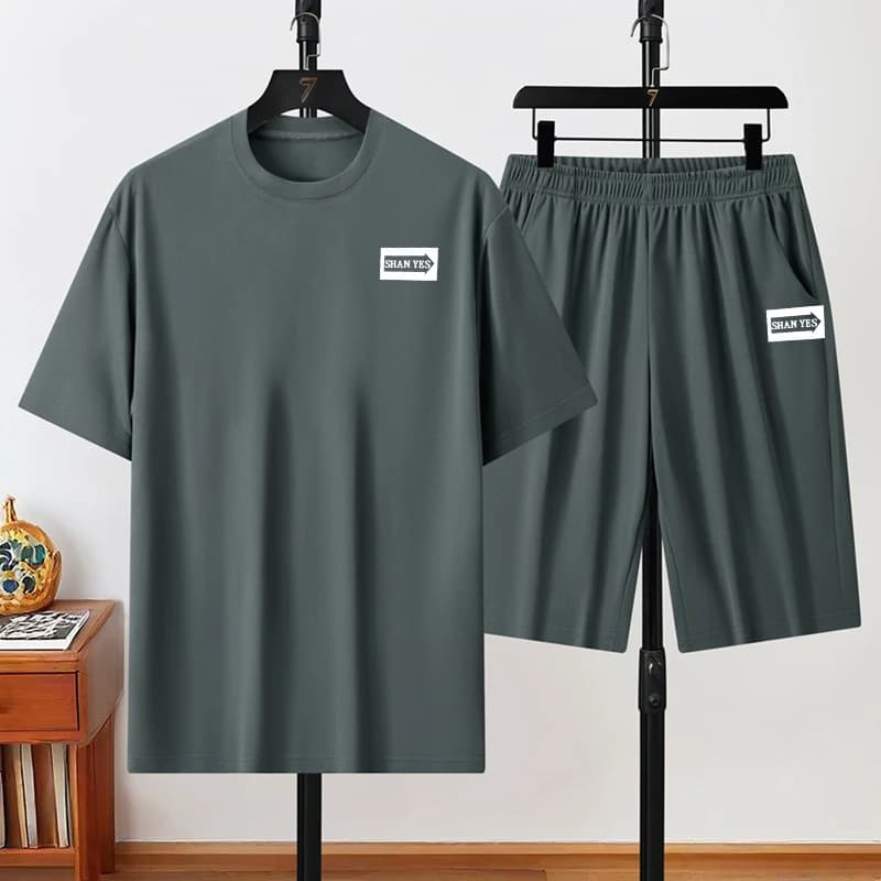 Men's Tracksuit Casual Sport Ice Silk Set Outdoor Jogging Training Fitness T-shirt Quick Drying Breathable Short-sleeved Sets