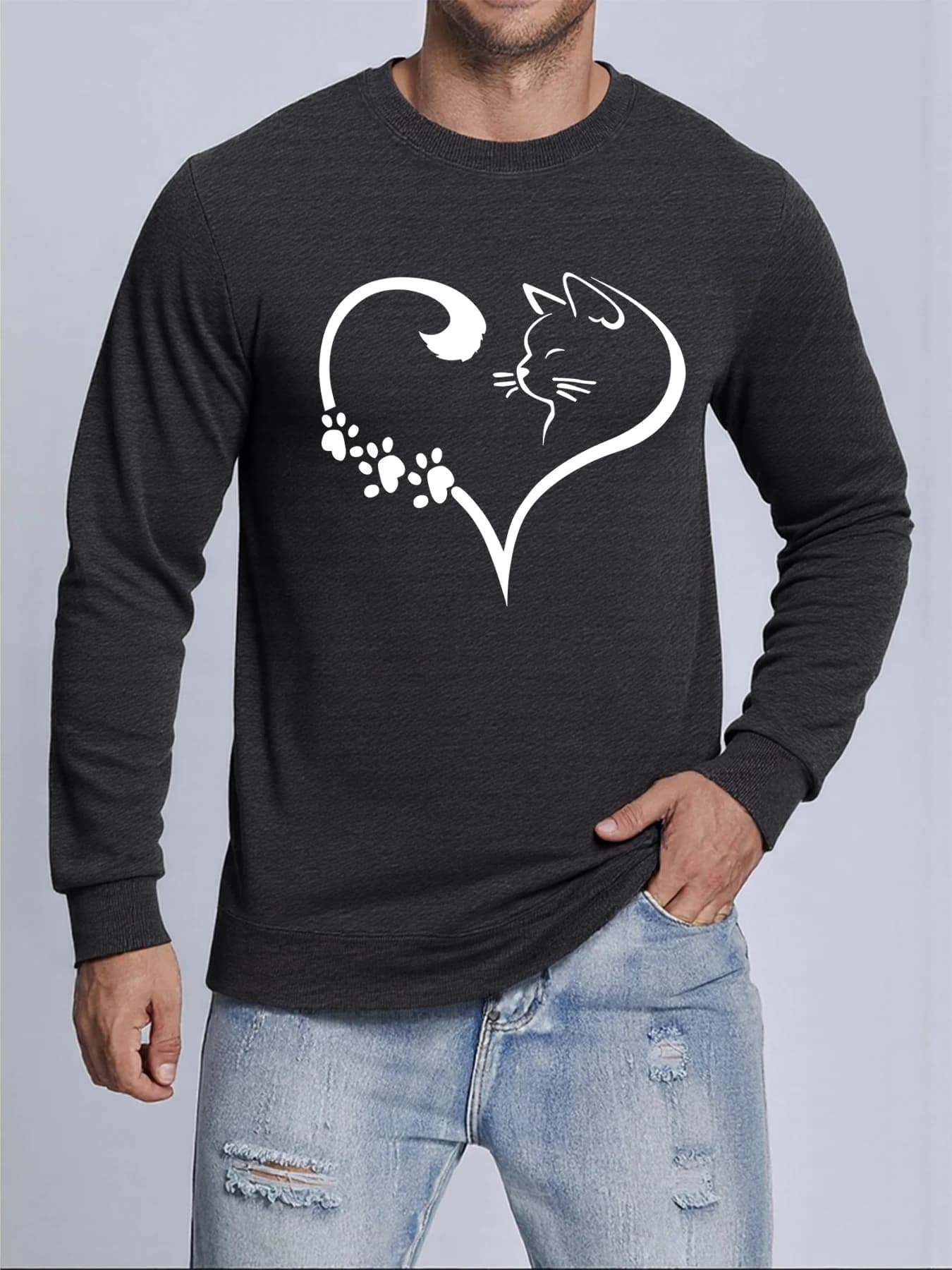 Creative Cat Claw Heart Shaped Print Pullovers Men Autumn Casual Sweatshirt Comfortable Harajuku Sportswears Hot Sale Basic Top