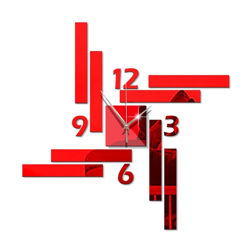 3D modern wall clock with mirror numbers stickers rectangular square silent wall clock for home office decoration