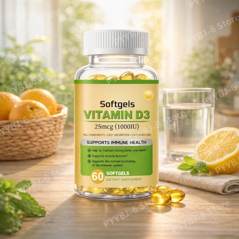 Vitamina D3 25mcg 1000UI in Capsule Morbide, Confezione da 60, Integratore Alimentare per la Salute delle Ossa e della Funzione Immunitaria, Nutrizione Quotidiana per Adulti