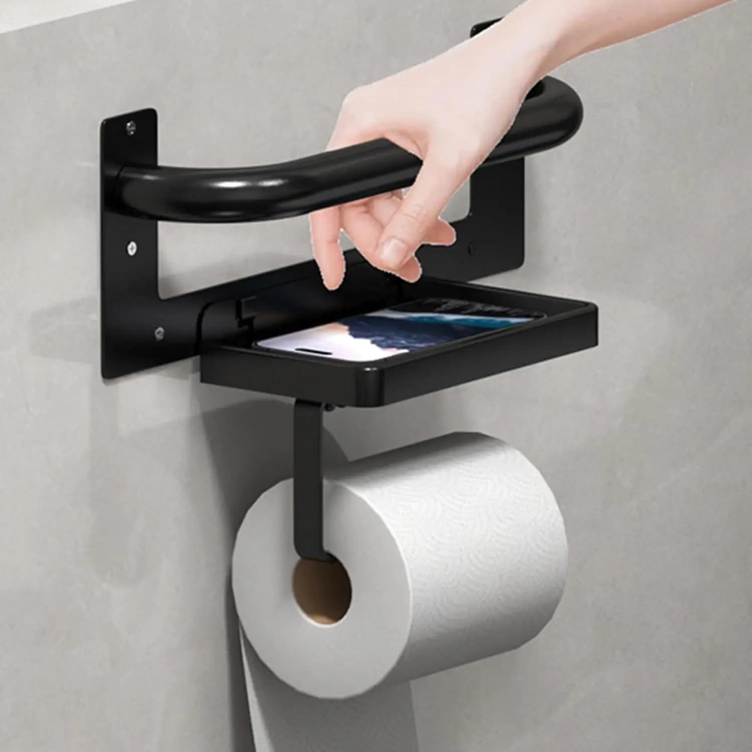 Supporto per Carta Igienica con Barra di Sicurezza e Mensola, Montaggio a Parete Resistente per Anziani, Accessorio di Sicurezza per Bagno Industriale